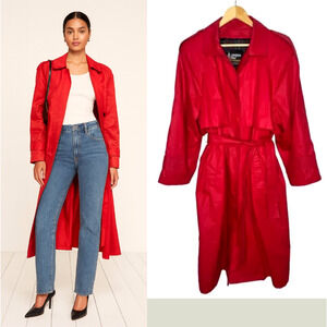 NEW! London Fog 14 Classic $249 Waxed Canvas Trench Coat Long Rain Jacket Red
